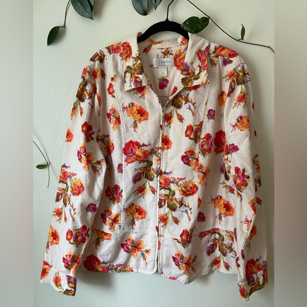 Spring Cotton Floral Zip up jacket size XL/1X